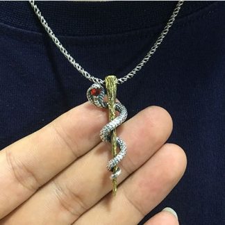 Cobra Twining Around The Pillar Solid 925 Sterling Sliver Pendant