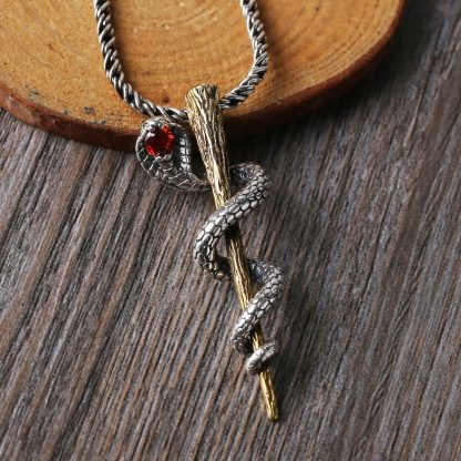 Cobra Twining Around The Pillar Solid 925 Sterling Sliver Pendant