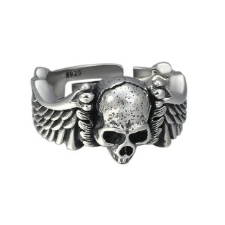 Men’s Vintage Skull Head 925 Sterling Silver Adjustable Ring