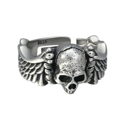 Men's Vintage Skull Head 925 Sterling Silver Adjustable Ring