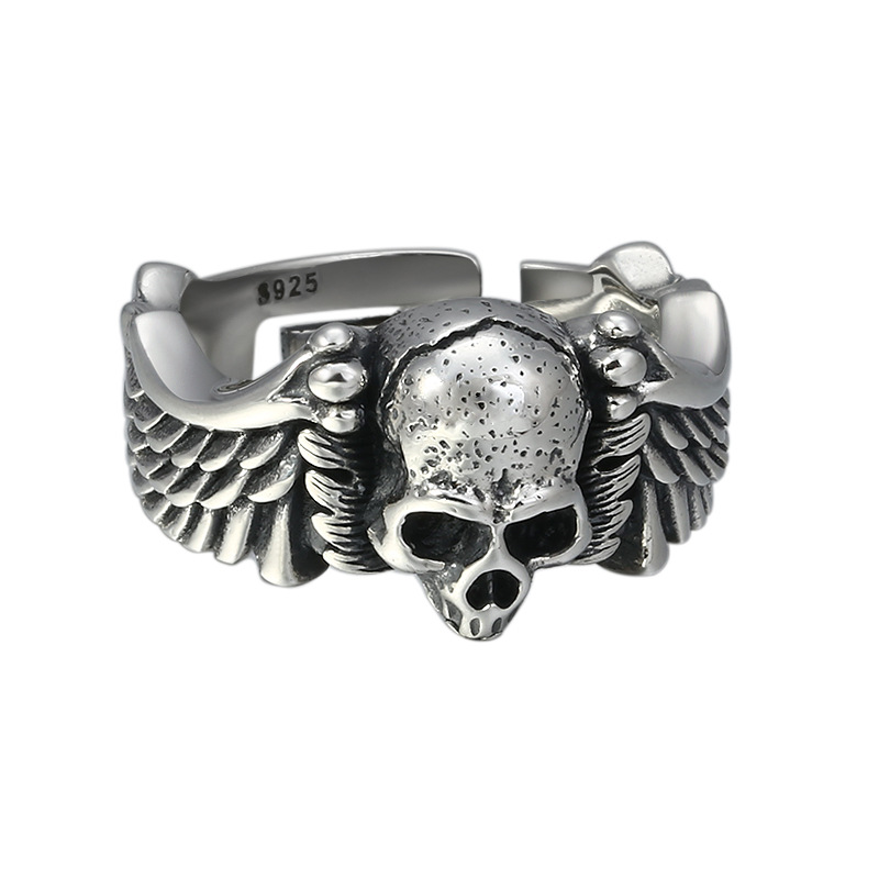 Men's Vintage Skull Head 925 Sterling Silver Adjustable Ring