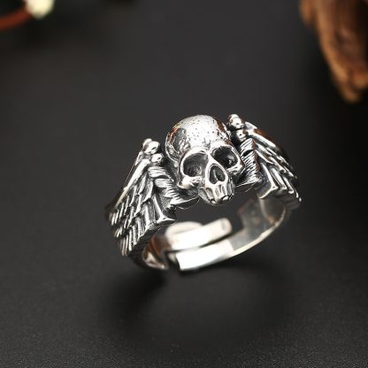 Men's Vintage Skull Head 925 Sterling Silver Adjustable Ring