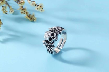 Men's Vintage Skull Head 925 Sterling Silver Adjustable Ring
