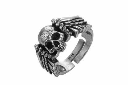 Men's Vintage Skull Head 925 Sterling Silver Adjustable Ring