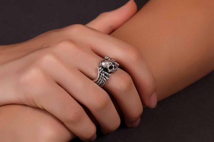 Men's Vintage Skull Head 925 Sterling Silver Adjustable Ring