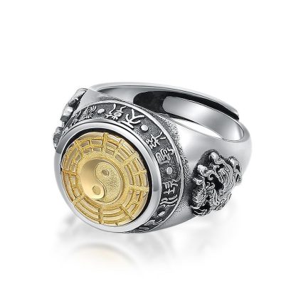 Men's Eight Trigrams 925 Sterling Silver Adjustable Ring