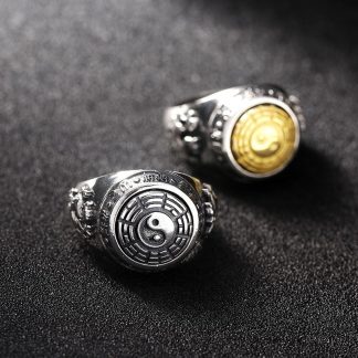 Men’s Eight Trigrams 925 Sterling Silver Adjustable Ring