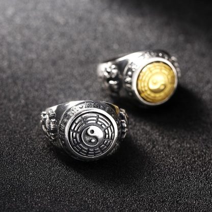 Men's Eight Trigrams 925 Sterling Silver Adjustable Ring