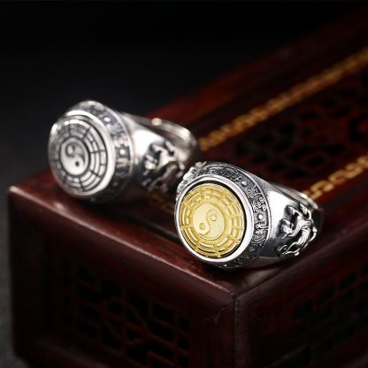 Men's Eight Trigrams 925 Sterling Silver Adjustable Ring