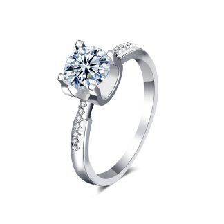 Classic Cowhead Four Claw Moissanite CZ 925 Sterling Silver Ring