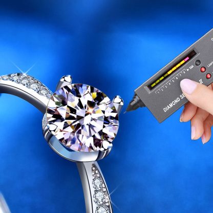 Wedding Classic Four Claw Round Moissanite CZ 25 Sterling Silver Adjustable Ring
