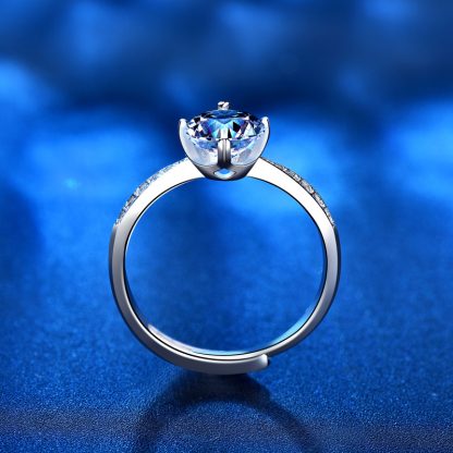 Wedding Classic Four Claw Round Moissanite CZ 25 Sterling Silver Adjustable Ring