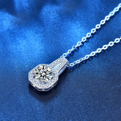 Women Moissanite CZ Lock Geometry 925 Sterling Silver Necklace