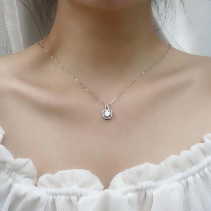 Women Moissanite CZ Lock Geometry 925 Sterling Silver Necklace