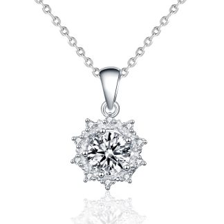 Beautiful Moissanite CZ Sun Flower 925 Sterling Silver Necklace