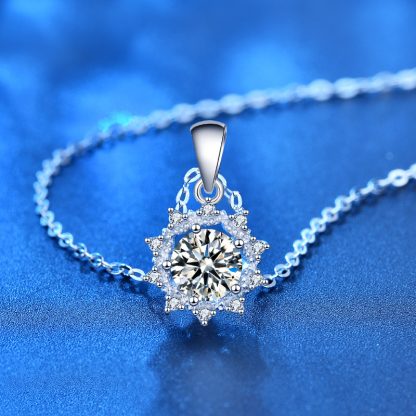 Beautiful Moissanite CZ Sun Flower 925 Sterling Silver Necklace