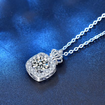 Girl Moissanite CZ Crown Perfume Bottle 925 Sterling Silver Necklace