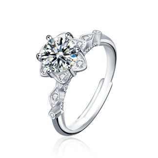 Party Moissanite CZ Hexagram Star 925 Sterling Silver Adjustable Ring