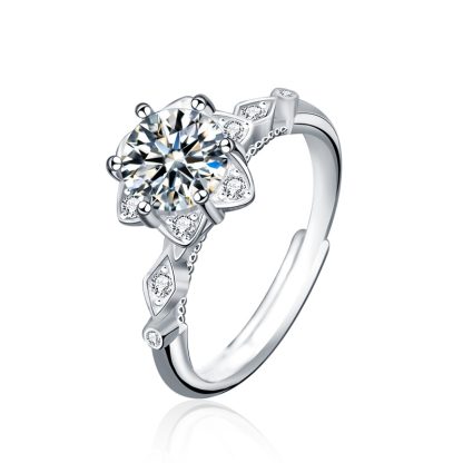 Party Moissanite CZ Hexagram Star 925 Sterling Silver Adjustable Ring