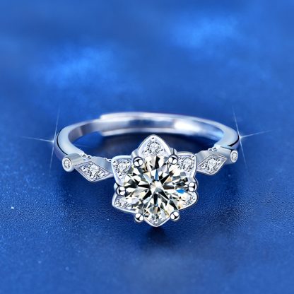 Party Moissanite CZ Hexagram Star 925 Sterling Silver Adjustable Ring