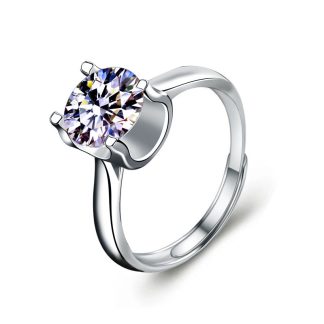 Simple Round Moissanite CZ Cowhead 925 Sterling Silver Adjustable Ring