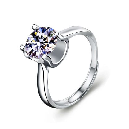 Simple Round Moissanite CZ Cowhead 925 Sterling Silver Adjustable Ring