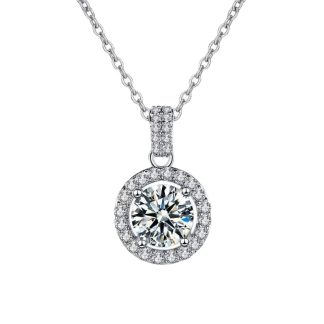 Casual Round Moissanite CZ Circle Border 925 Sterling Silver Necklace