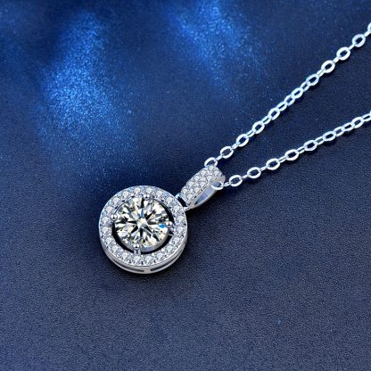 Casual Round Moissanite CZ Circle Border 925 Sterling Silver Necklace