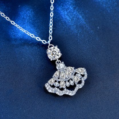 Girl Hollow Moissanite CZ Skirt 925 Sterling Silver Necklace