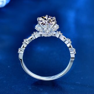 Beautiful 1ct Moissanite CZ Bouquet Flower 925 Sterling Silver Ring