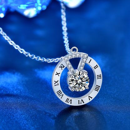 Fashion Moissanite CZ Roman Numeral Circle 925 Sterling Silver Necklace