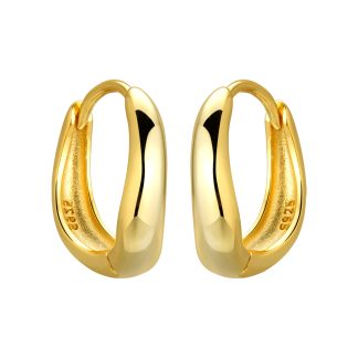 Irregular Geometric 925 Sterling Silver Smooth Polished Huggie Hoop Earrings