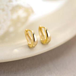 Irregular Geometric 925 Sterling Silver Smooth Polished Huggie Hoop Earrings