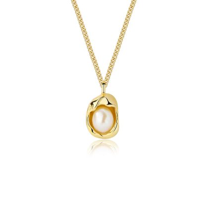 Elegant Women 925 Sterling Silver Chain Geometric Shell Pearl Pendant Necklace