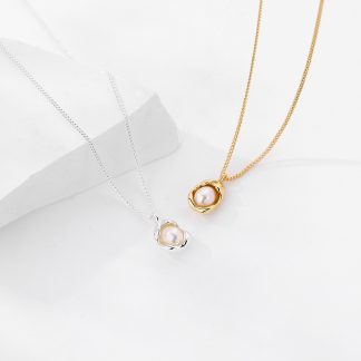 Elegant Women 925 Sterling Silver Chain Geometric Shell Pearl Pendant Necklace