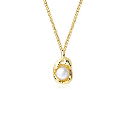 Elegant Women 925 Sterling Silver Chain Geometric Shell Pearl Pendant Necklace