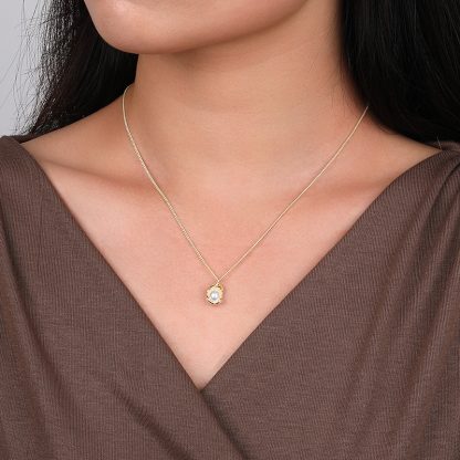 Elegant Women 925 Sterling Silver Chain Geometric Shell Pearl Pendant Necklace