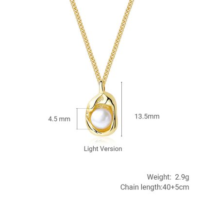 Elegant Women 925 Sterling Silver Chain Geometric Shell Pearl Pendant Necklace