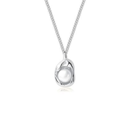Elegant Women 925 Sterling Silver Chain Geometric Shell Pearl Pendant Necklace