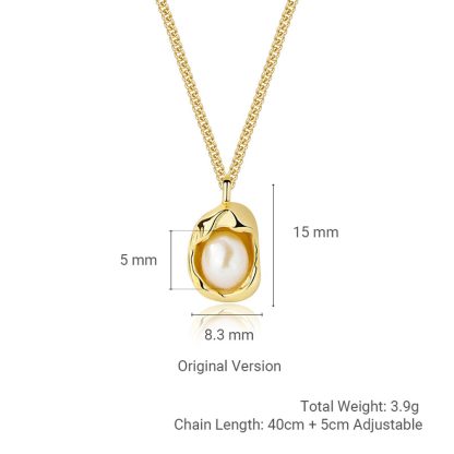 Elegant Women 925 Sterling Silver Chain Geometric Shell Pearl Pendant Necklace