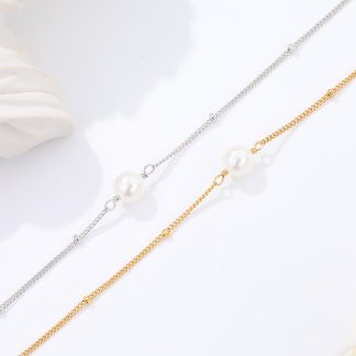 Fashion Elegant Women Casual Geometric Design Shell Pearl 925 Sterling Silver Adjustable Bracelet