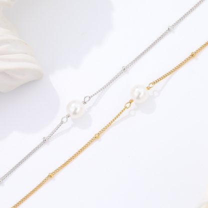 Fashion Elegant Women Casual Geometric Design Shell Pearl 925 Sterling Silver Adjustable Bracelet