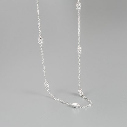 S925 Sterling Silver Geometric Bead Design Simple Elegant Minimalist Choker Necklace with Adjustable Length for Women Fashion Jewelry Gift