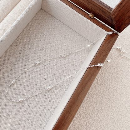 S925 Sterling Silver Geometric Bead Design Simple Elegant Minimalist Choker Necklace with Adjustable Length for Women Fashion Jewelry Gift