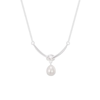 Natural Freshwater Pearl Knot Design S925 Sterling Silver Chain Necklace