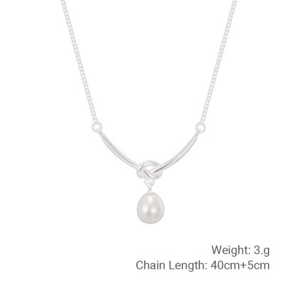 Natural Freshwater Pearl Knot Design S925 Sterling Silver Chain Necklace