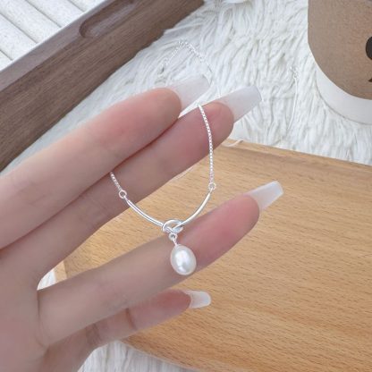 Natural Freshwater Pearl Knot Design S925 Sterling Silver Chain Necklace