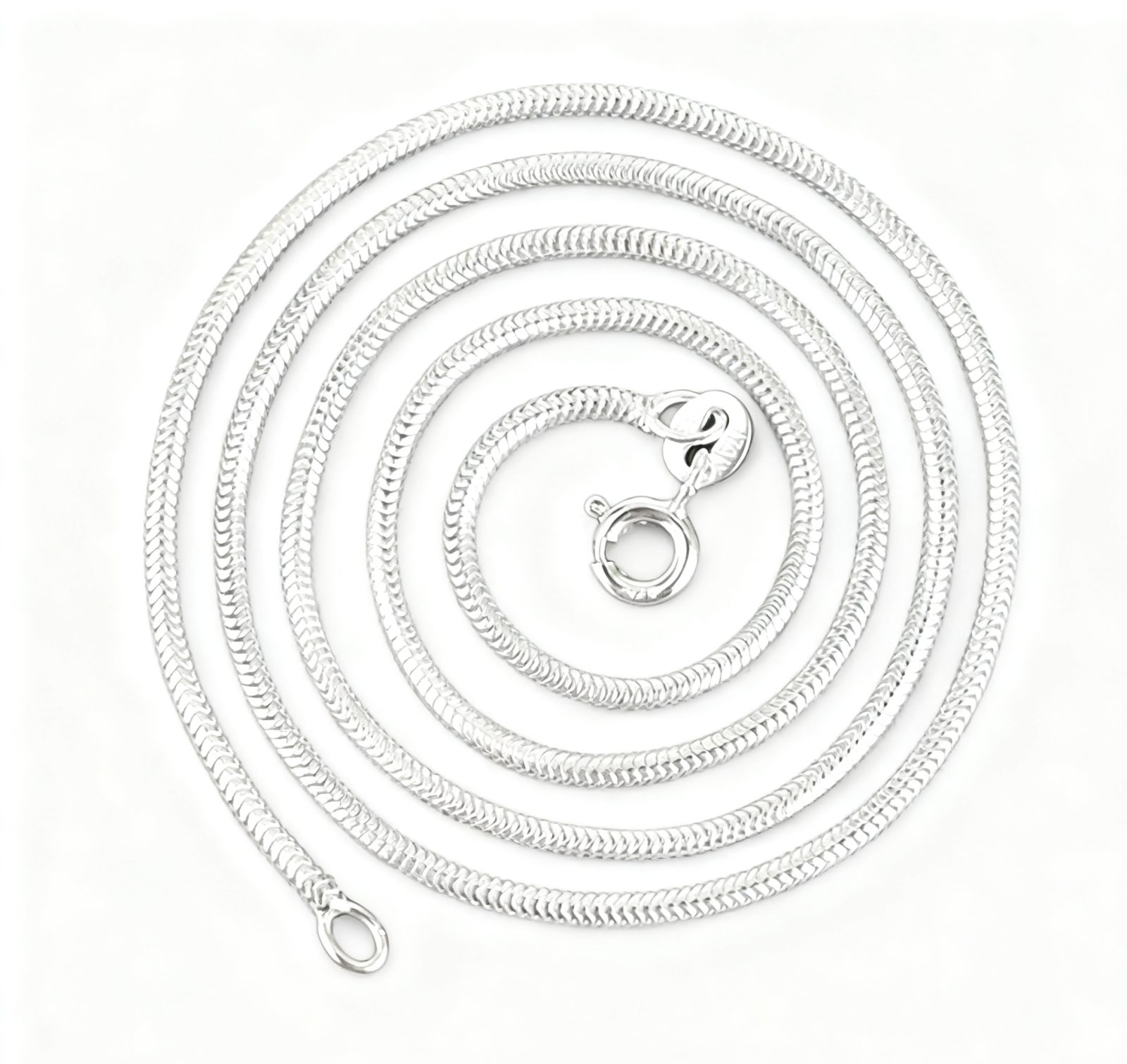 Classic 925 Sterling Silver Round Snake Chain Necklace