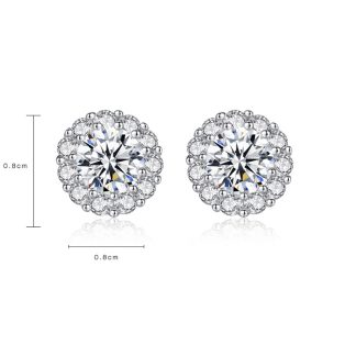 Simple Round CZ Flower 925 Sterling Silver Studs Earrings