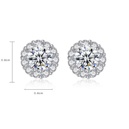 Simple Round CZ Flower 925 Sterling Silver Studs Earrings